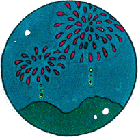 ストロンチウムを使った花火を描いたイラスト
