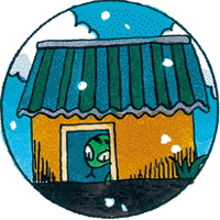 亜鉛メッキされたトタンの屋根がある小屋を描いたイラスト